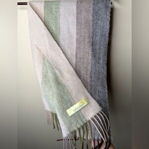 Irelands Eye Cashmere Wool Blend Striped Scarf Irish Wool Cashmere Brown Green